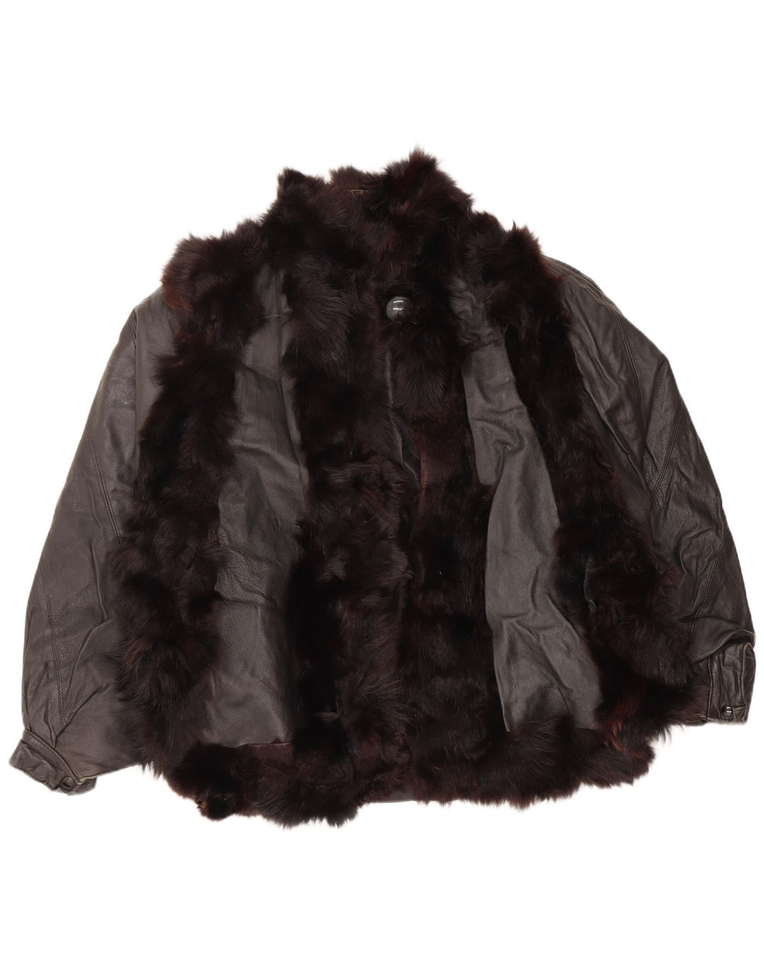 Vintage Γυναικείο Γούνινο Δερμάτινο Μπουφάν UK 14 Medium Μαύρο