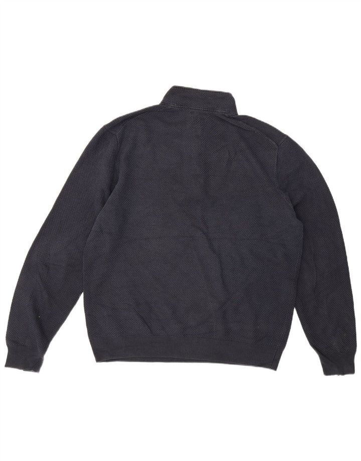 Massimo Dutti Ανδρικό πουλόβερ με κουμπιά λαιμόκοψη 2XL μπλε βαμβακερό