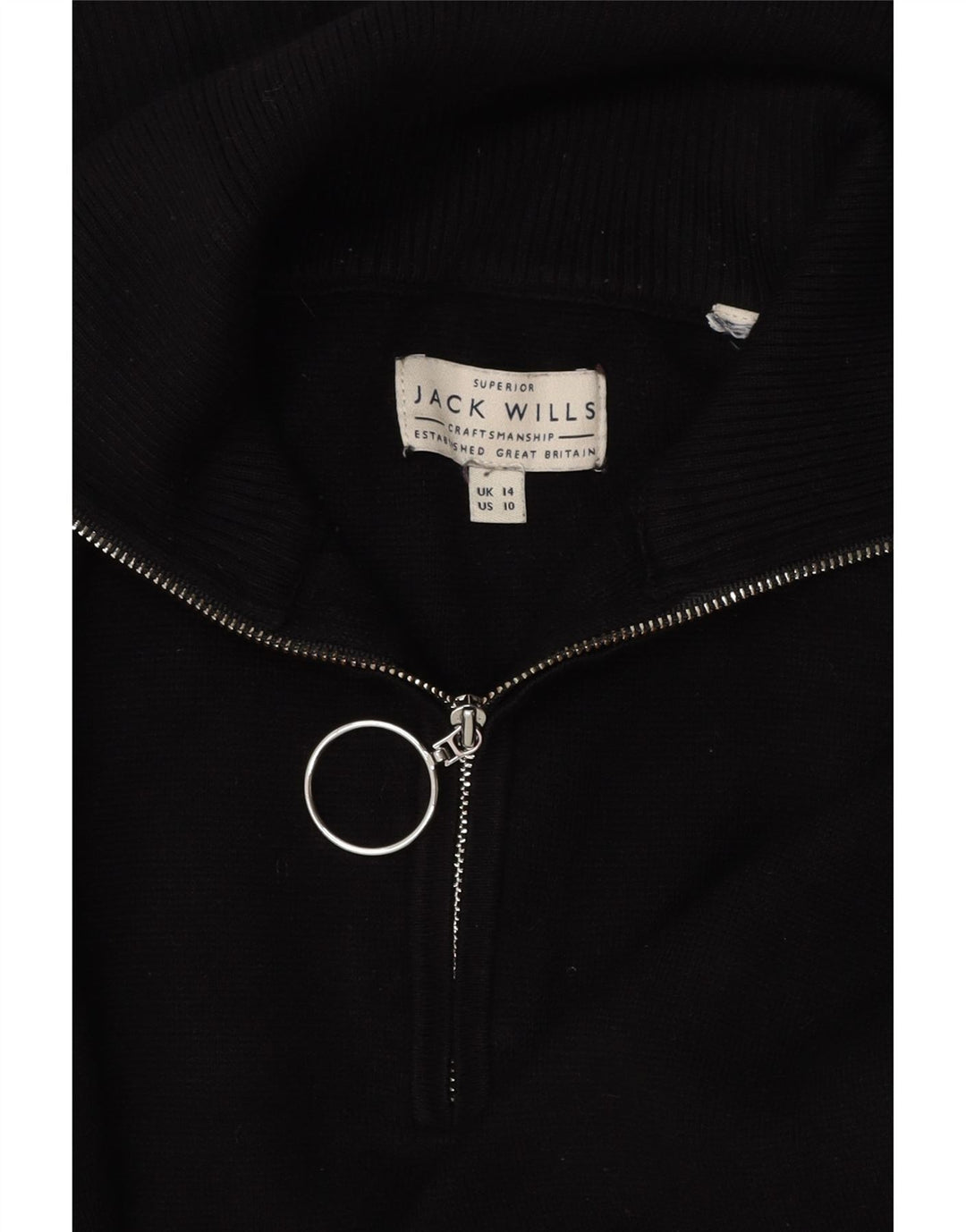JACK WILLS Γυναικείο πουλόβερ μεγάλου μεγέθους με φερμουάρ UK 14 μεγάλο μαύρο