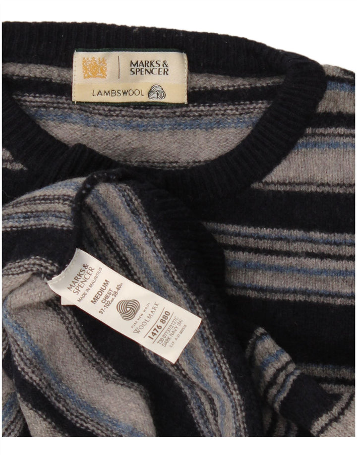 Marks & Spencer Ανδρικό πουλόβερ με λαιμόκοψη μεσαίου μπλε ριγέ