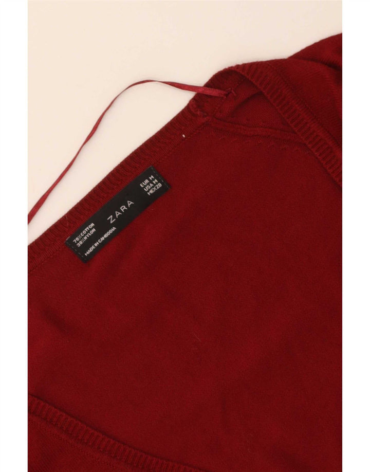 Zara Γυναικείο πουλόβερ ζακέτα UK 12 μεσαίο κόκκινο βαμβακερό