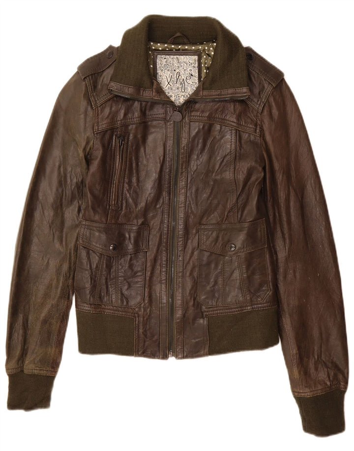 XDYE Γυναικείο Military Leather Jacket UK 8 Small Khaki Leather