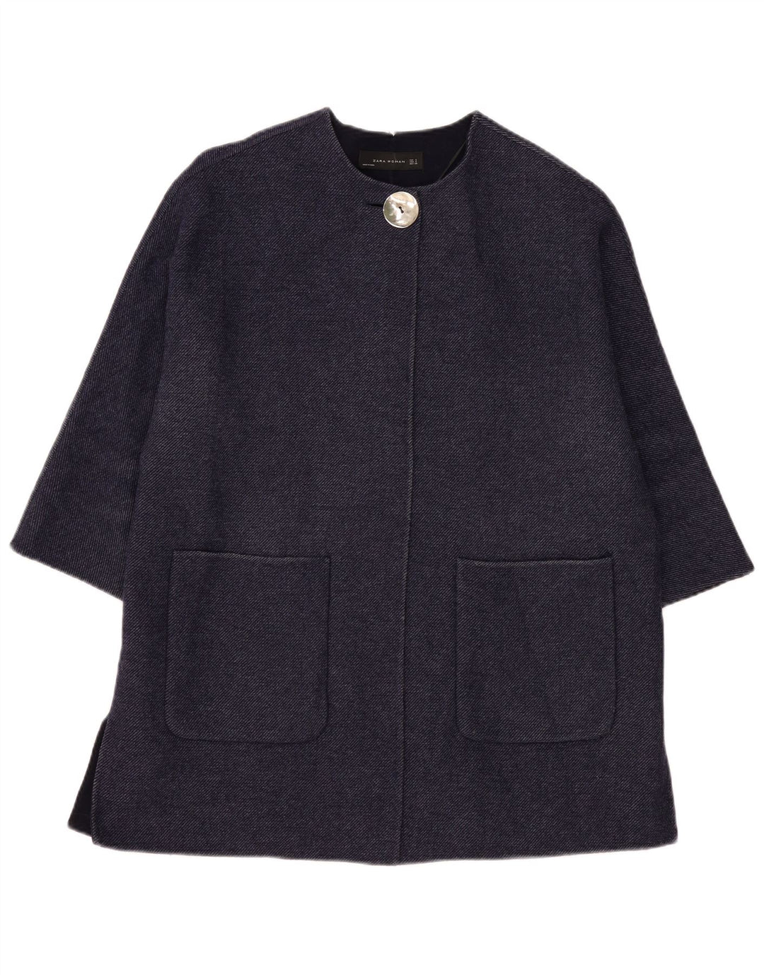 ZARA Γυναικείο πανωφόρι 3/4 μανίκι UK 10 Small Navy Blue Wool