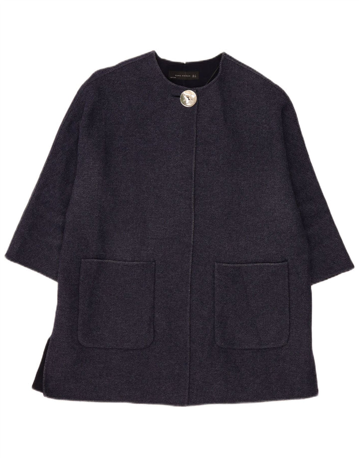 ZARA Γυναικείο πανωφόρι 3/4 μανίκι UK 10 Small Navy Blue Wool