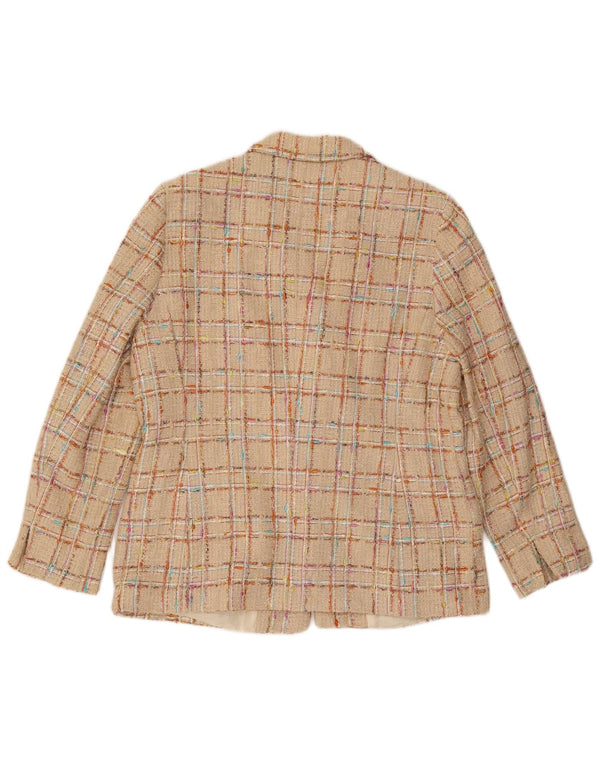 Elegance Γυναικείο Σακάκι Μπλέιζερ με 6 Κουμπιά UK 18 XL Beige Check Cotton