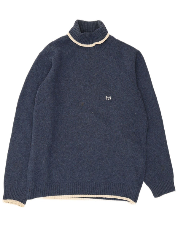 Sergio Tacchini Ανδρικό πουλόβερ με ρολό λαιμόκοψη, μεγάλο μάλλινο μπλε ναυτικό