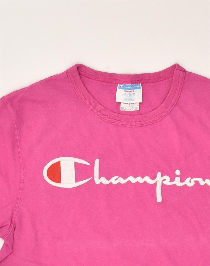 CHAMPION Womens Graphic T-Shirt Top UK 10 Small Pink Cotton | Vintage Champion | Thrift | Second-Hand Champion | Used Clothing | Messina Hembry 