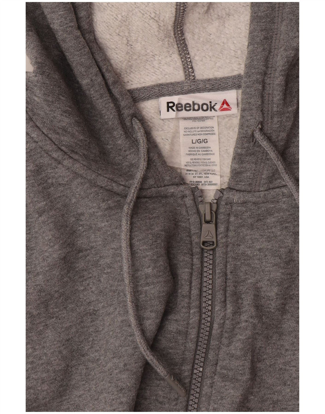 Ανδρικό πουλόβερ Reebok με φερμουάρ με κουκούλα μεγάλο γκρι βαμβακερό