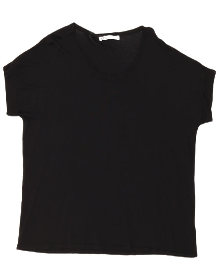 ZARA Womens Oversized T-Shirt Top UK 16 Large Black Viscose