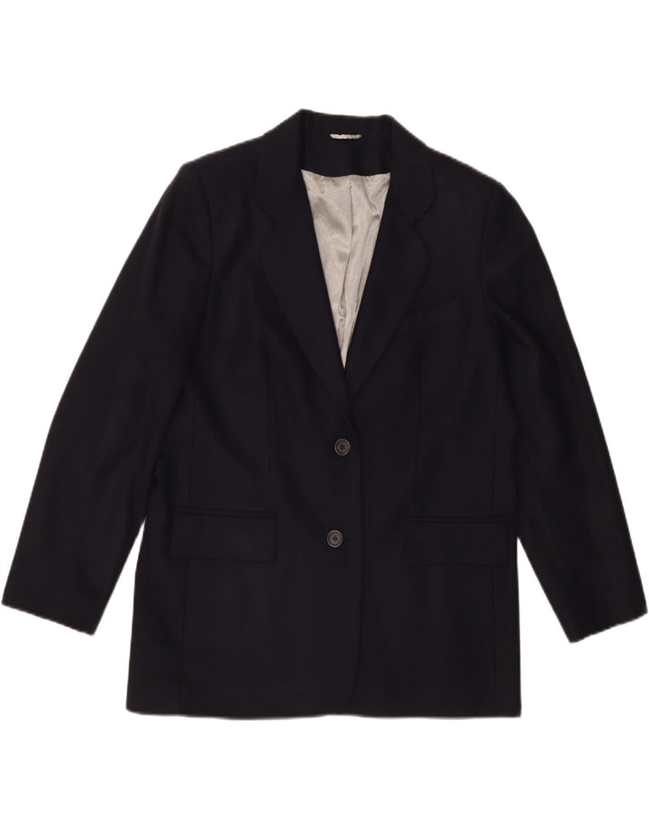 VINTAGE Womens 2 Button Blazer Jacket UK 14 Large  Navy Blue Wool Vintage Vintage and Second-Hand Vintage from Messina Hembry 