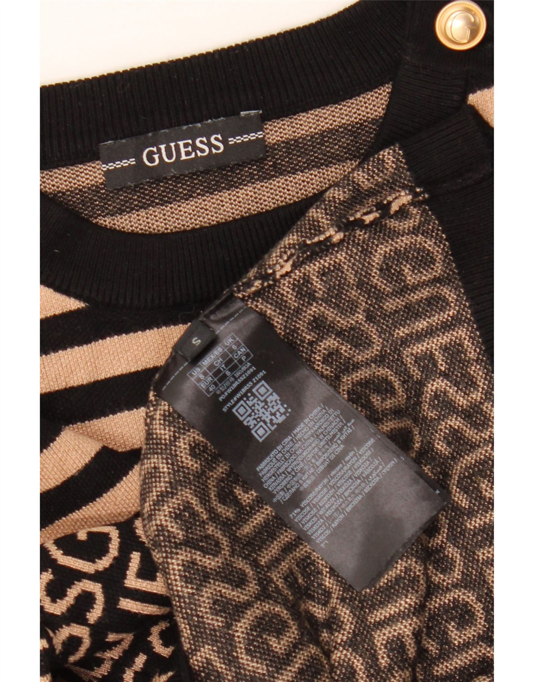 Γυναικείο πουλόβερ GUESS Graphic Crew Neck Jumper UK 10 Small Black ριγέ