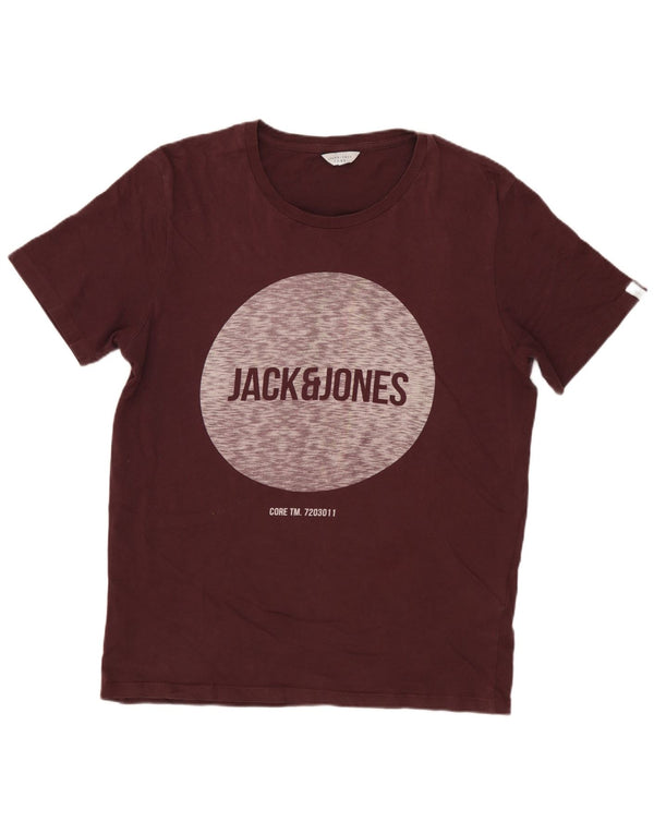 JACK & JONES Ανδρικό γραφικό T-Shirt Top Μικρό Βουργουνδί Βαμβακερό