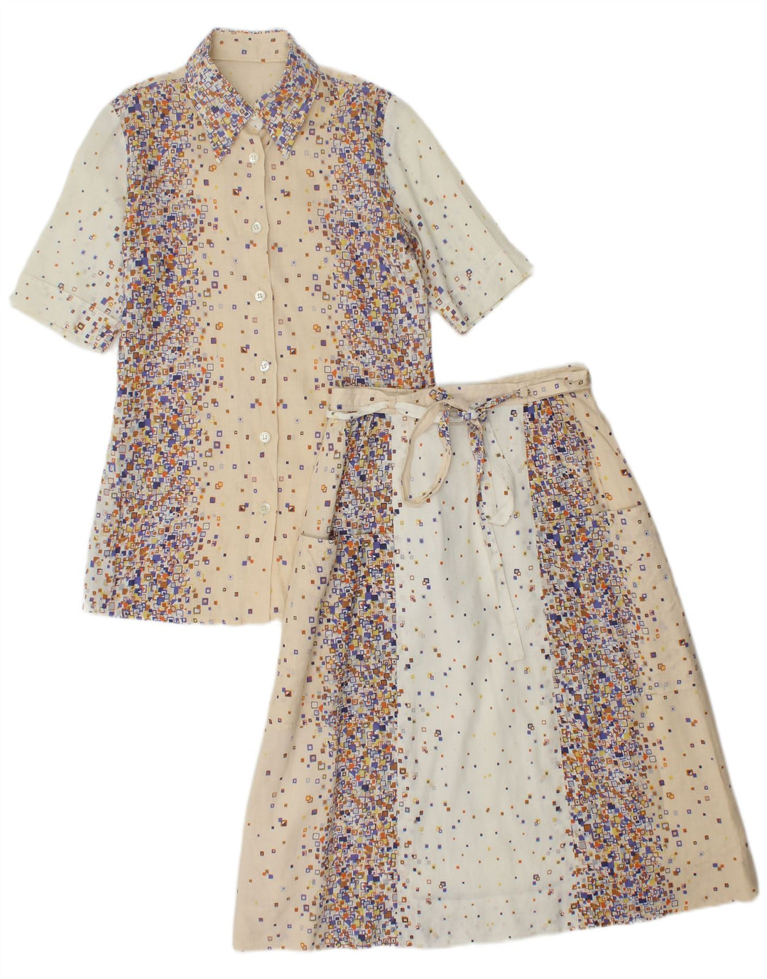 PANCALDI & B Γυναικείο Σετ Φούστας 2 τεμαχίων UK 4 XS W24 Μπεζ γεωμετρικό βαμβακερό