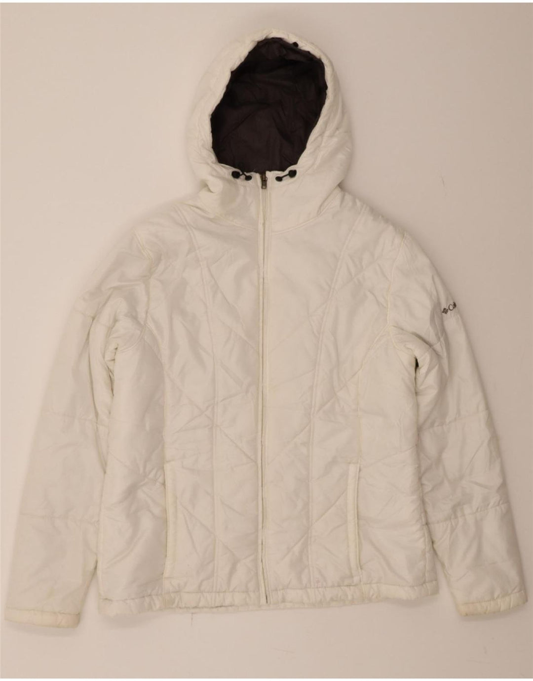 COLUMBIA Womens Hooded Padded Jacket UK 16 Large White Polyester Vintage Columbia and Second-Hand Columbia from Messina Hembry 