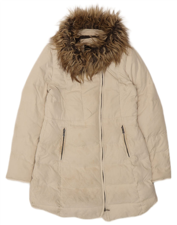 Zara Γυναικείο παλτό UK 14 Large Off White Πολυεστέρας