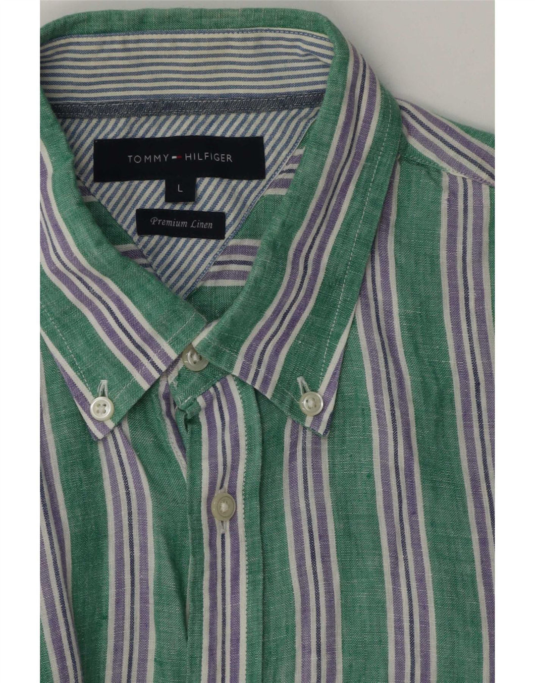 Ανδρικό πουκάμισο Tommy Hilfiger Μεγάλο πράσινο ριγέ λινό