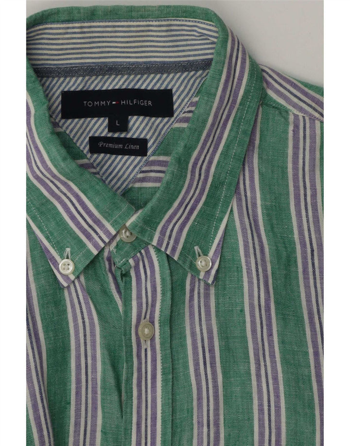 Ανδρικό πουκάμισο Tommy Hilfiger Μεγάλο πράσινο ριγέ λινό