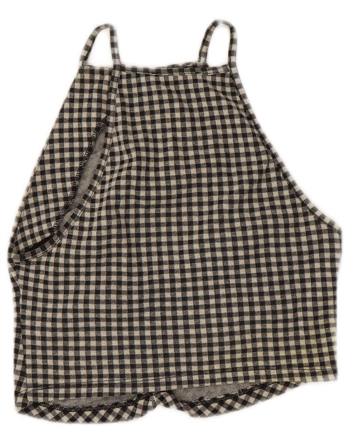 ZARA Γυναικείο Κροπ Κάλτερ Τοπ UK 8 Small Black Gingham Cotton