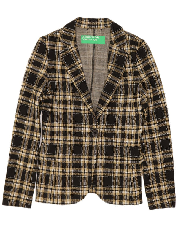 Benetton Γυναικείο μπουφάν σακάκι με 1 κουμπί UK 10 Small Black Check Polyester