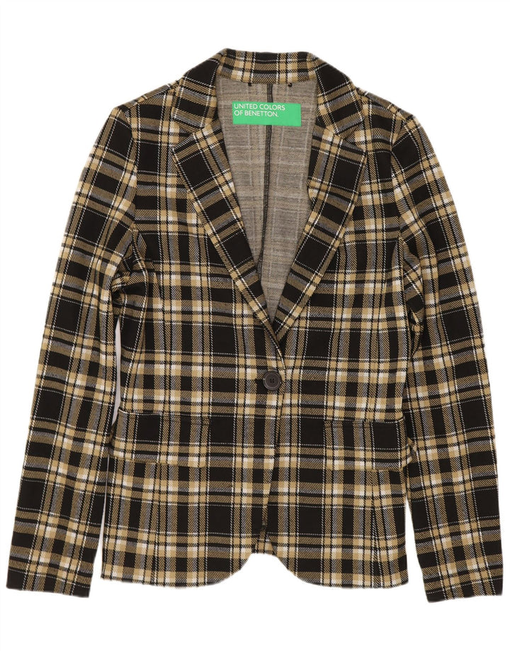 Benetton Γυναικείο μπουφάν σακάκι με 1 κουμπί UK 10 Small Black Check Polyester