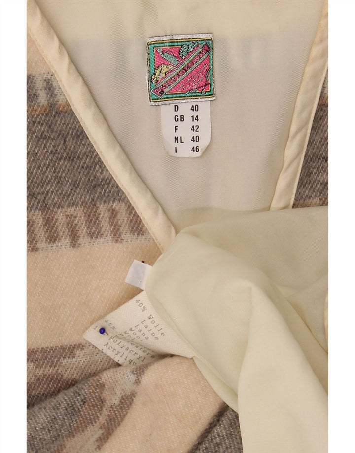 Vintage γυναικείο Gilet UK 14 Μεγάλο μπεζ γεωμετρικό μαλλί