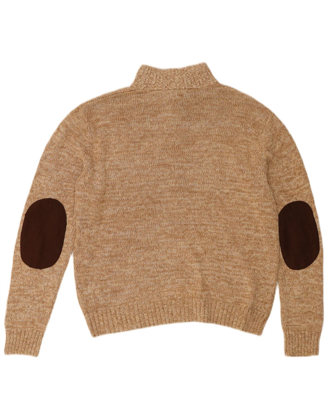 CHAPS Mens Button Neck Jumper Sweater Medium Beige Flecked Cotton