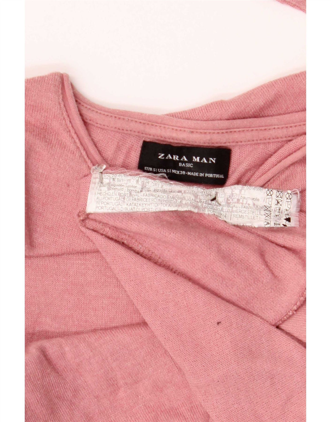 Ανδρικό τοπ Zara με μακρυμάνικο μικρό ροζ πολυεστέρα