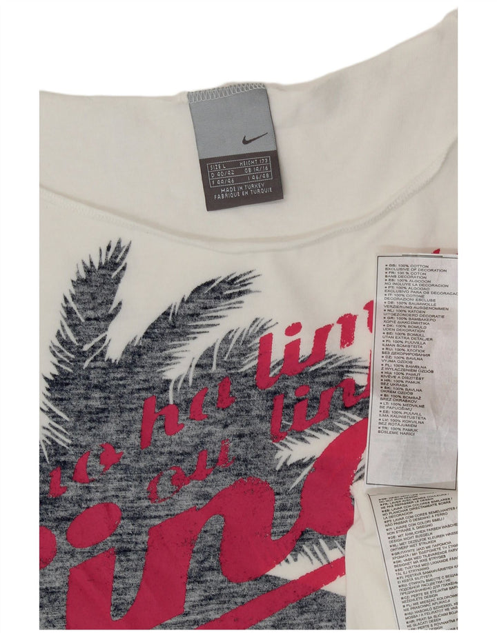 NIKE Womens Graphic T-Shirt Top UK 14/16 Large White Cotton Vintage Nike and Second-Hand Nike from Messina Hembry 