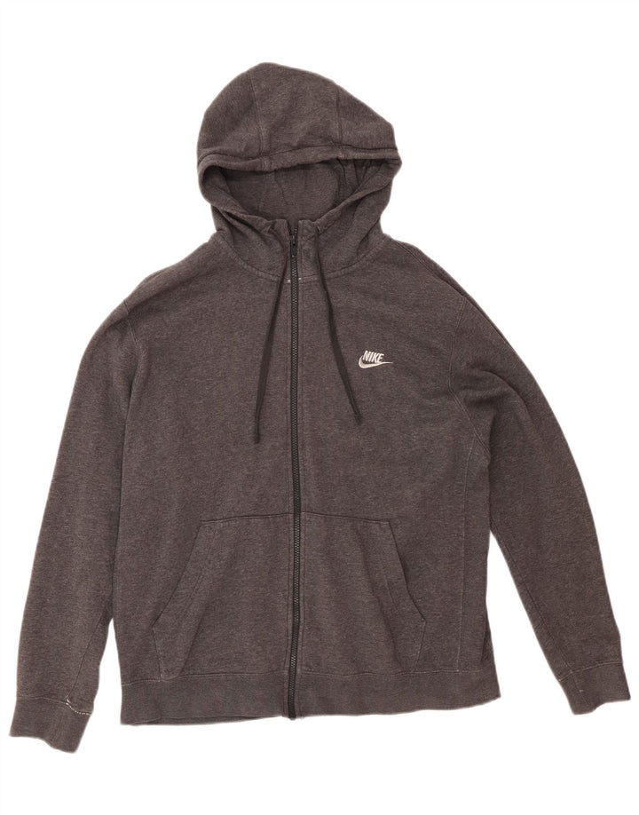 NIKE Mens Zip Hoodie Sweater Large Grey Cotton