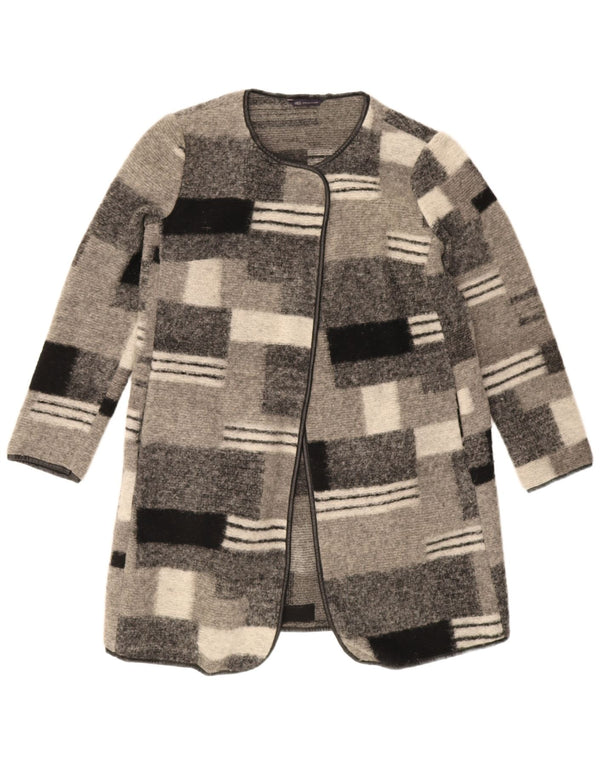 Marks & Spencer Womens Longline Cardigan Sweater UK 12 Medium Grey Check