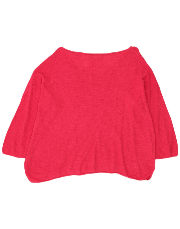 Benetton Womens Oversized Boat Neck Jumper Sweater UK 14 Medium Pink Cotton