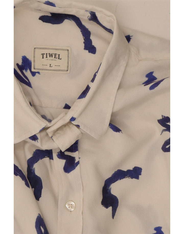 TIWEL Mens Short Sleeve Shirt Large White Spotted Viscose Vintage Tiwel and Second-Hand Tiwel from Messina Hembry 