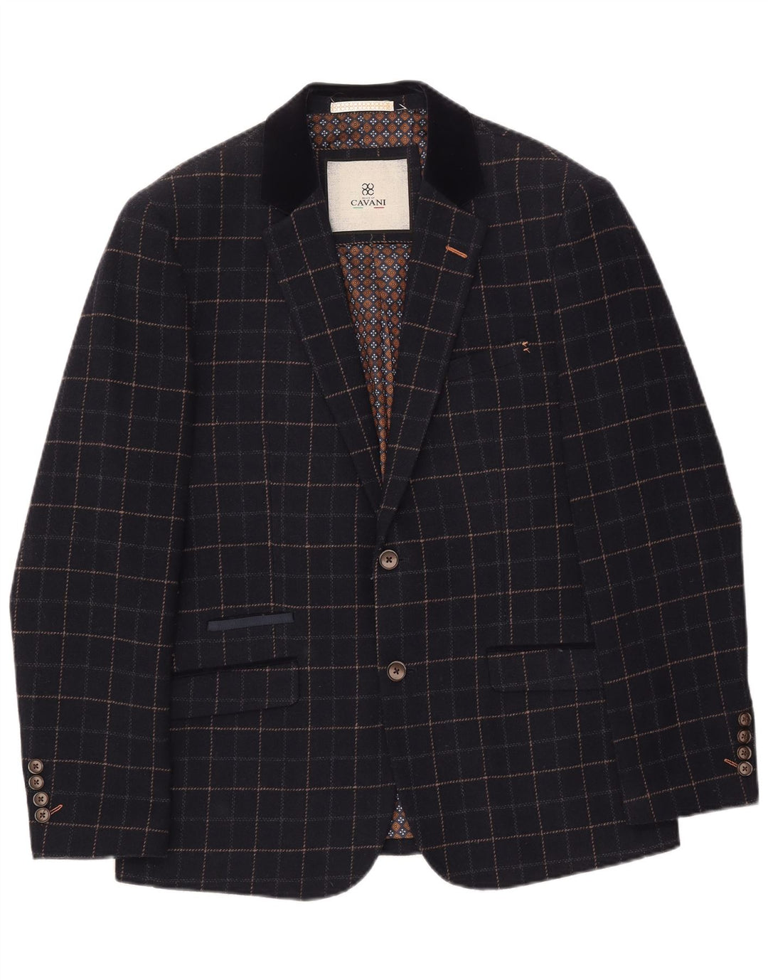 Cavani Ανδρική στολή 2 κουμπιών UK 40 Large W38 L32 Navy Blue Check
