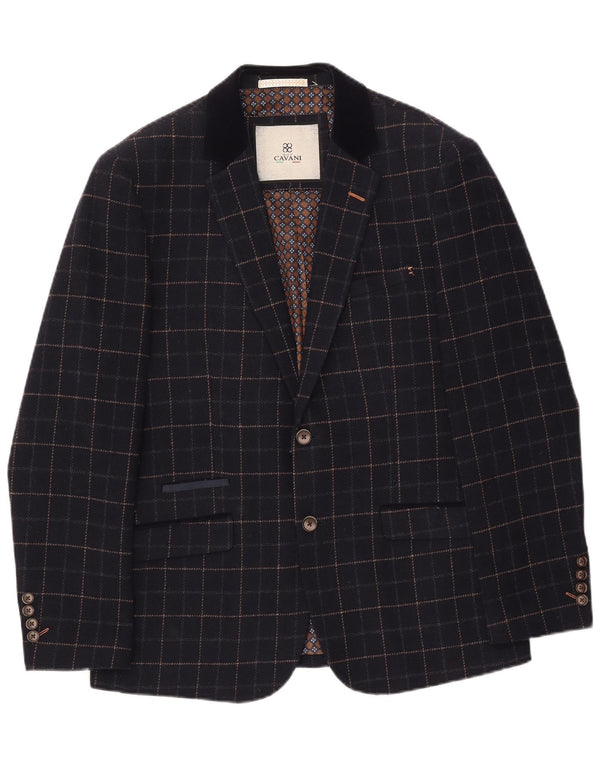 Cavani Ανδρική στολή 2 κουμπιών UK 40 Large W38 L32 Navy Blue Check