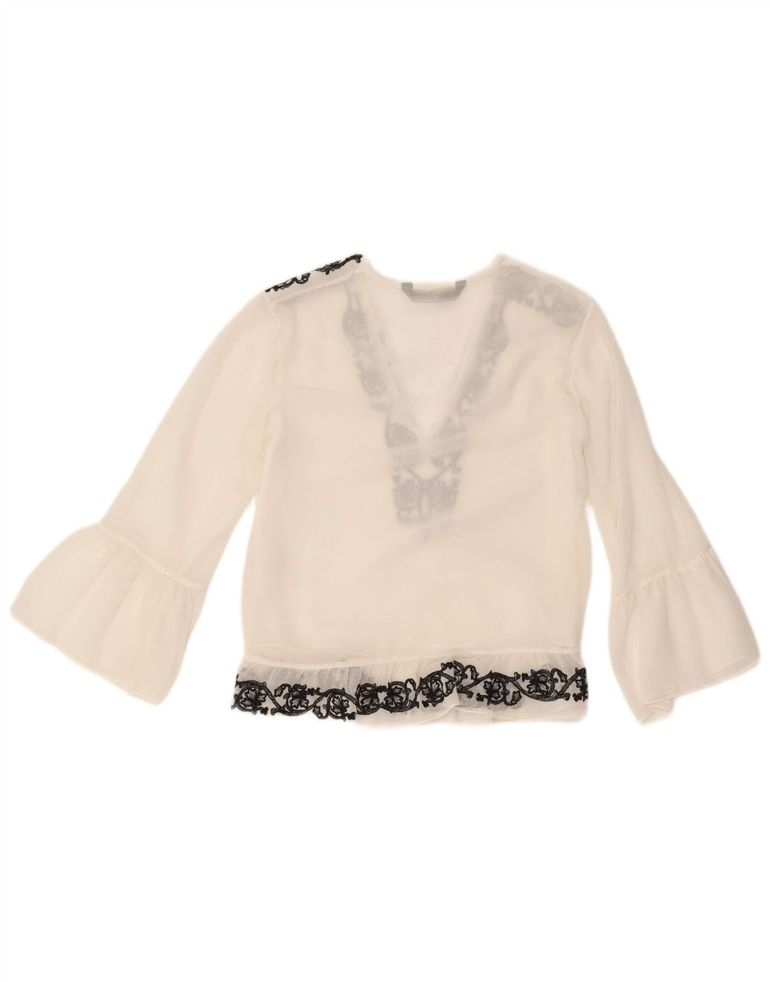 Zara Γυναικεία μακρυμάνικη μπλούζα τοπ UK 10 Small White Floral Polyester