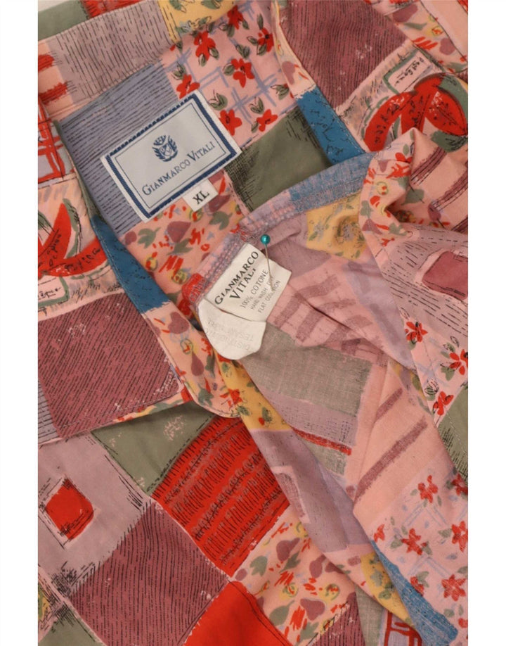 Vintage Mens Short Sleeve Shirt XL Multicoloured Patchwork Cotton