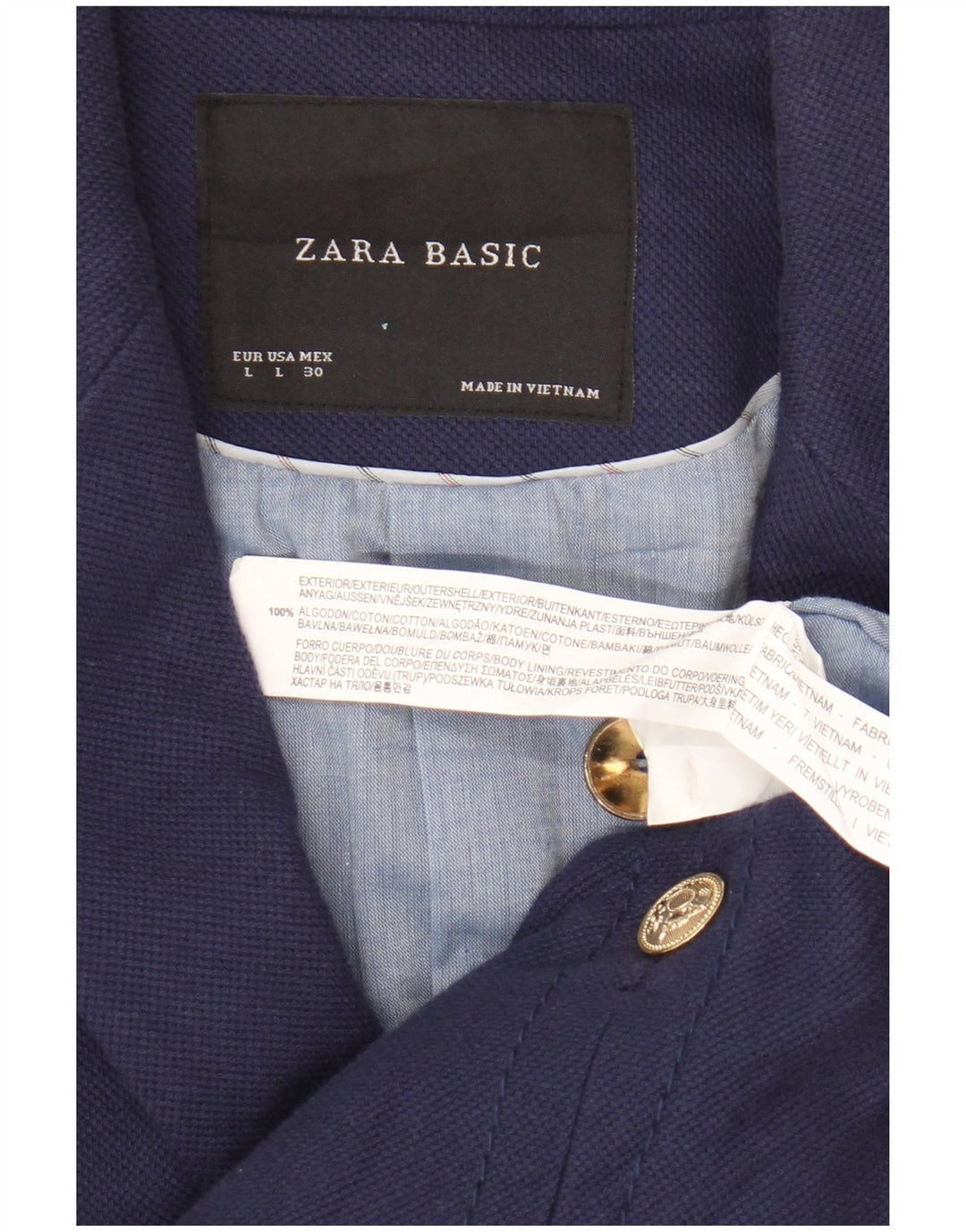 Zara Γυναικείο σακάκι σακάκι με κουμπιά 1 κουμπιών UK 16 μεγάλο navy μπλε βαμβακερό