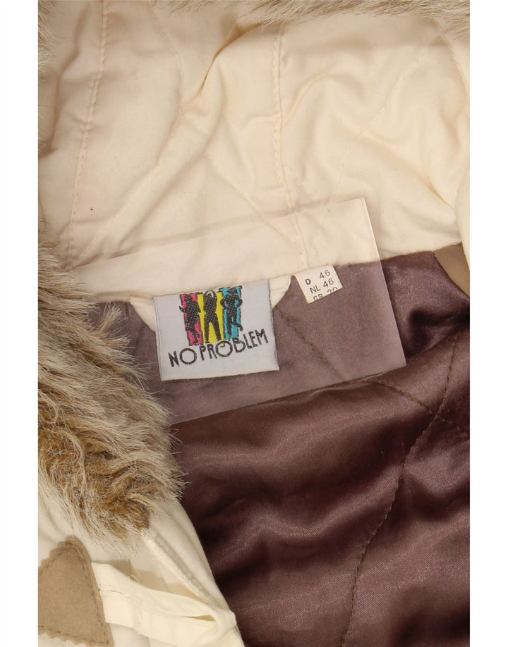 NO PROBLEM Womens Hooded Duffle Coat UK 20 2XL Off White Floral Polyester