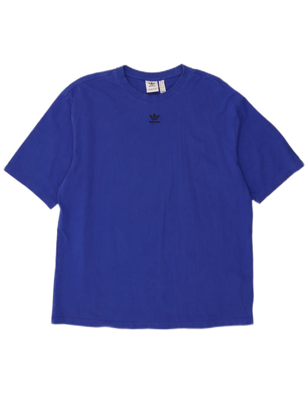 Γυναικείο T-Shirt Adidas Loose Fit Top UK 12 μεσαίου μπλε βαμβακερό