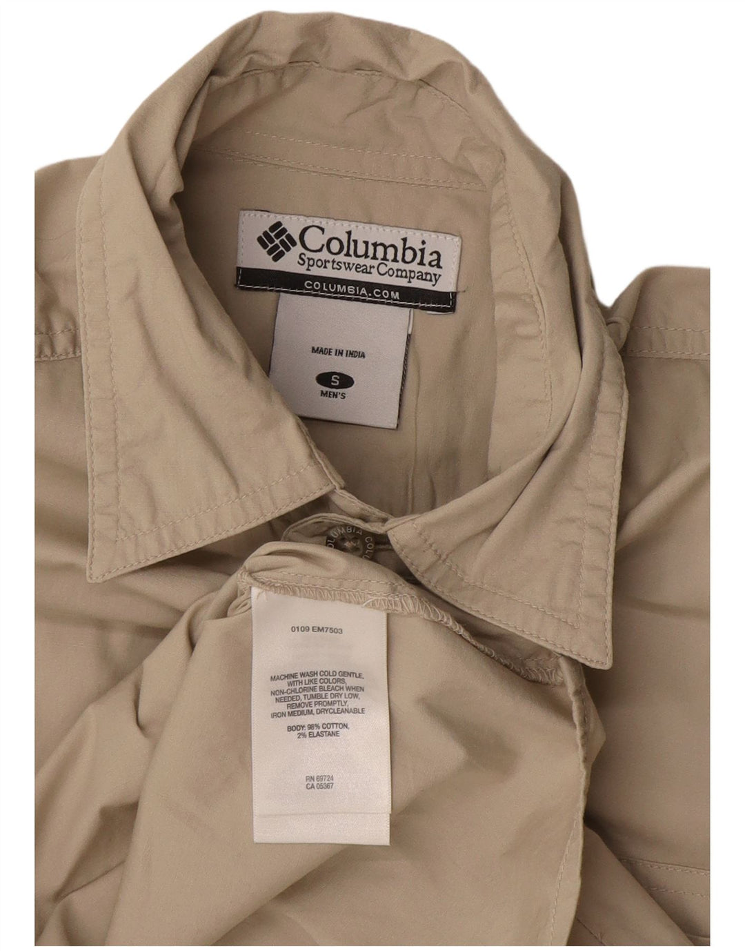 Ανδρικό κοντομάνικο πουκάμισο Columbia, μικρό μπεζ βαμβακερό