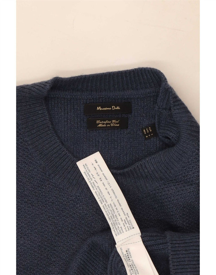 Massimo Dutti Ανδρικό πουλόβερ με λαιμόκοψη με λαιμόκοψη μεγάλο μάλλινο ναυτικό