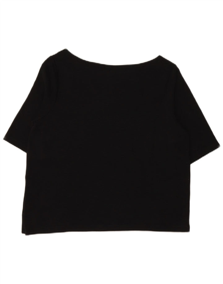 RALPH LAUREN Womens Blouse Top UK 16 Large Black Cotton