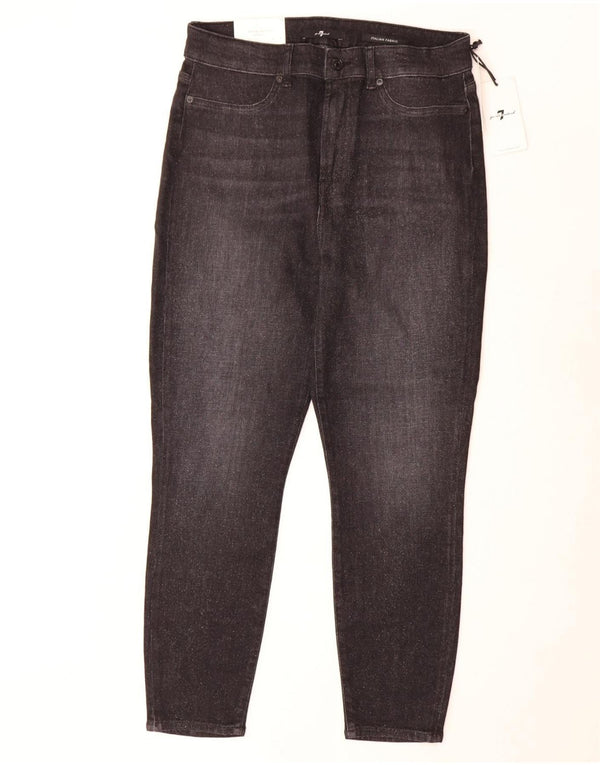 7 For All Mankind Γυναικεία Crop Ψηλόμεση Slim Jeans W32 L26 Μαύρο βαμβακερό