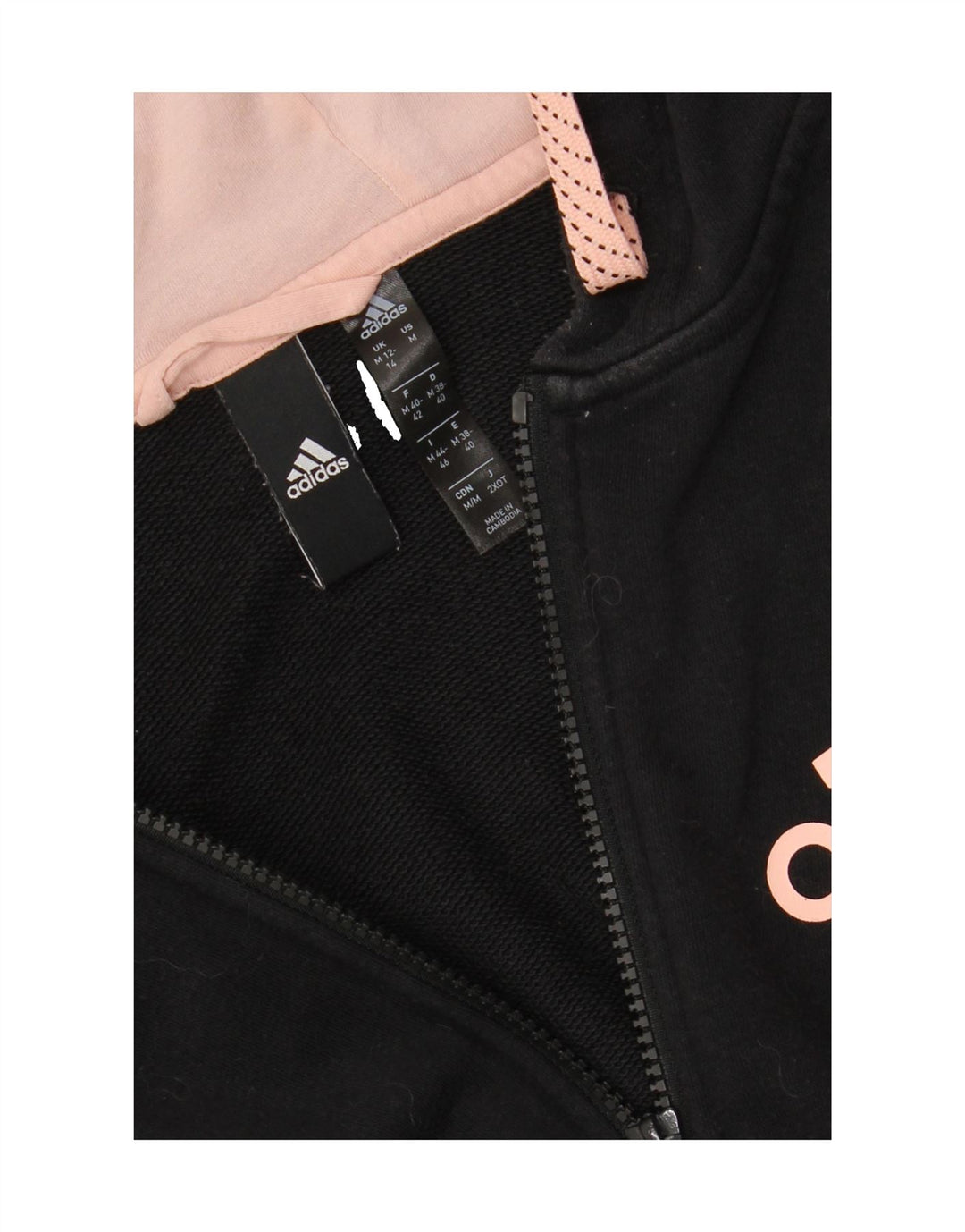 ADIDAS Womens Zip Hoodie Sweater UK 14 Medium Black Vintage Adidas and Second-Hand Adidas from Messina Hembry 