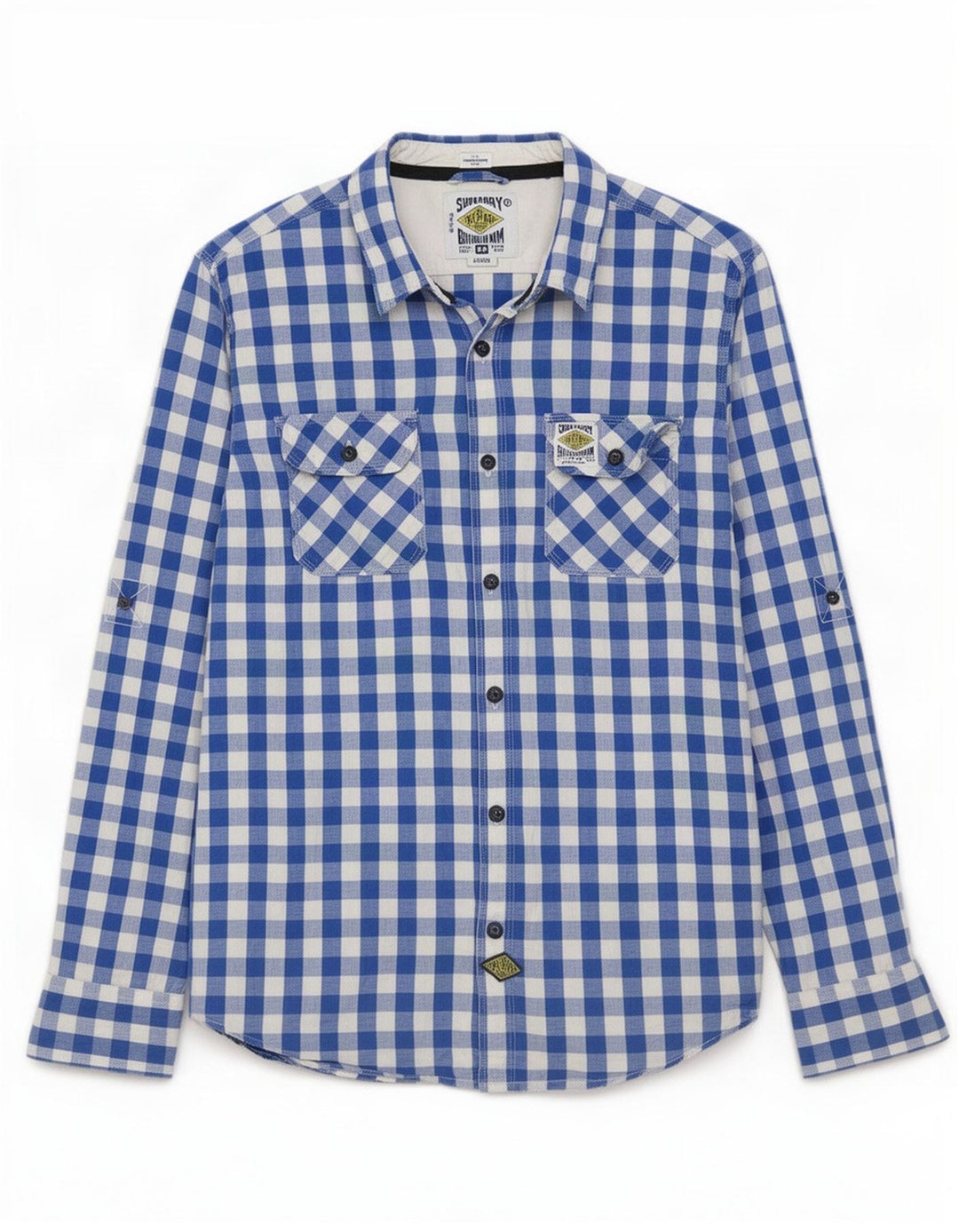 Ανδρικό πουκάμισο Superdry μεγάλο μπλε βαμβακερό Gingham