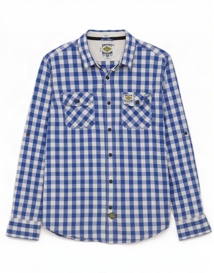 Ανδρικό πουκάμισο Superdry μεγάλο μπλε βαμβακερό Gingham
