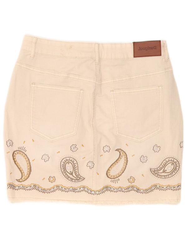 Desigual Γυναικεία Μίνι Τζιν Φούστα W30 Βαμβακερή Paisley μεσαία σε λευκό χρώμα