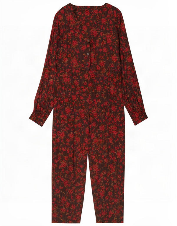 Minimum Womens Oversized Jumpsuit EU 36 Small Brown Floral Viscose