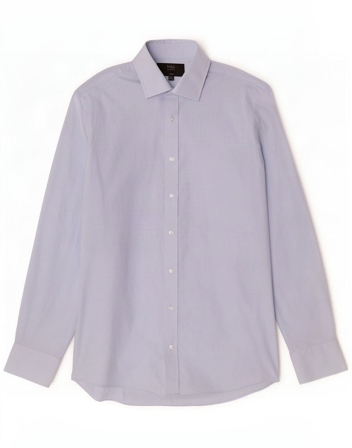 Marks & Spencer Ανδρικό Slim Shirt UK 39/40 15 1/2 Medium Blue Polyester