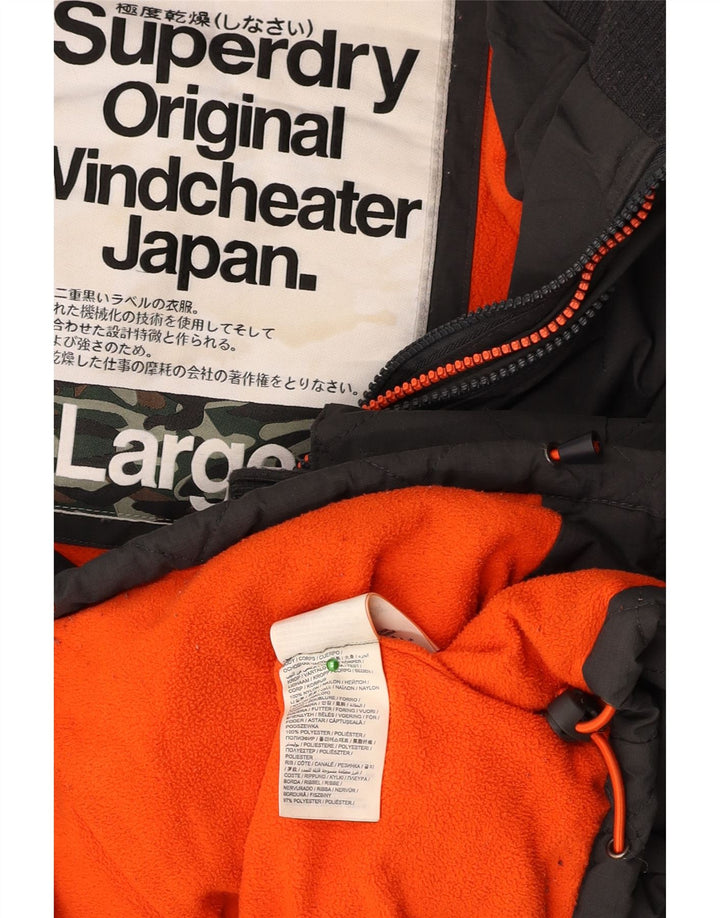 SUPERDRY Mens The Windcheater Graphic Windbreaker Jacket UK 40 Large Black
